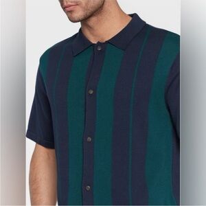 Vans Men's Navy and Teal Striped Shirt